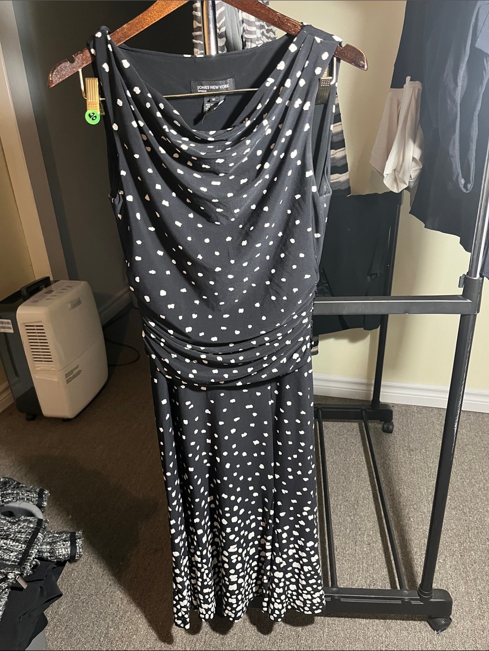 Jones New York Black and White Polka Dot Cowl Neck Maxi Dress